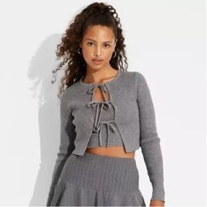NWOT Wild Fable Gray Tie-Front Cardigan + Tube Top Set, Trendy Crop